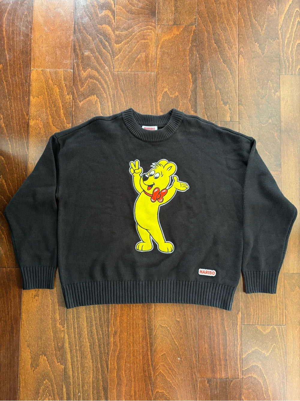 Haribo Gummy Bear Crew Neck Sweater, Black with Goldbear, Womens Size Large, NWT